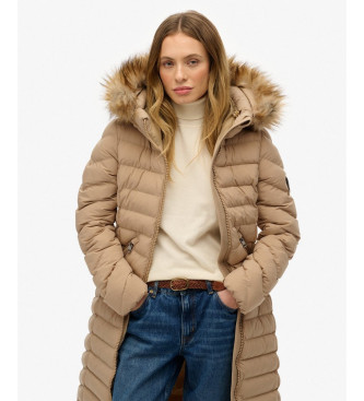 Superdry Casaco com capuz de pelo falso Fuji bege