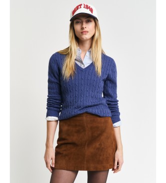 Gant Strikket pullover med V-hals i navyfarvet stretchbomuld med ribbet V-hals