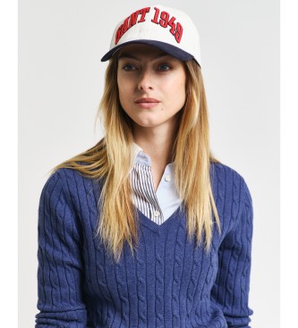 Gant Strikket pullover med V-hals i navyfarvet stretchbomuld med ribbet V-hals