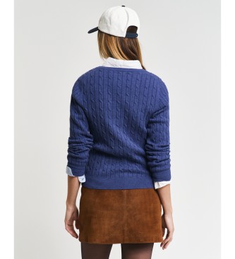 Gant Strikket pullover med V-hals i navyfarvet stretchbomuld med ribbet V-hals
