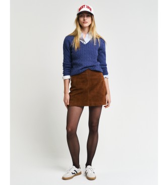 Gant Strikket pullover med V-hals i navyfarvet stretchbomuld med ribbet V-hals