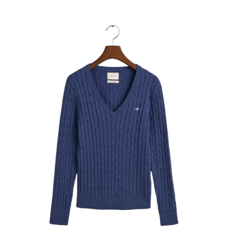 Gant Strikket pullover med V-hals i navyfarvet stretchbomuld med ribbet V-hals