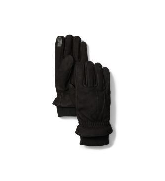 Timberland Black ribbed knitted leather gloves