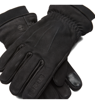 Timberland Black ribbed knitted leather gloves