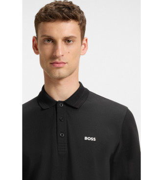 BOSS Poloshirt met lange mouwen in zwart katoen piqu�