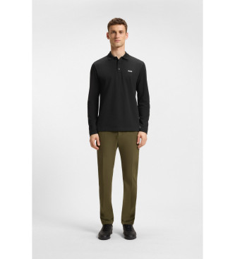 BOSS Poloshirt met lange mouwen in zwart katoen piqu�