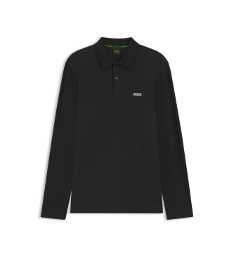 BOSS Poloshirt met lange mouwen in zwart katoen piqu�