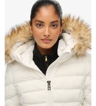 Superdry Fuji quiltet jakke i imiteret pels, hvid