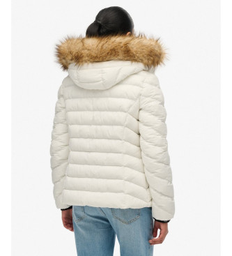 Superdry Fuji quiltet jakke i imiteret pels, hvid