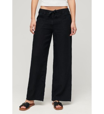 Superdry Lanene hlače črne barve