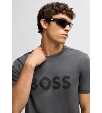 BOSS Gebreid katoenen T-shirt met groot logo  grijs
