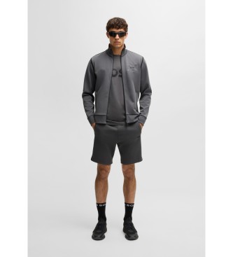 BOSS Gebreid katoenen T-shirt met groot logo  grijs