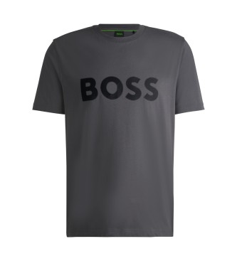 BOSS Gebreid katoenen T-shirt met groot logo  grijs