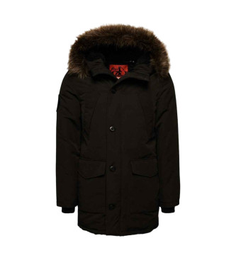 Superdry Parka con capucha de pelo sint�tico Everest negro