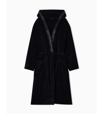 Emporio Armani Albornoz de rizo con logotipo en el borde negro