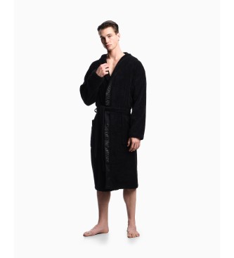 Emporio Armani Albornoz de rizo con logotipo en el borde negro