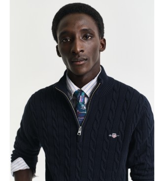 Gant Maglione blu navy in maglia a trecce con mezza zip