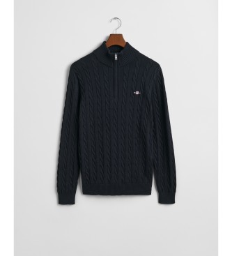 Gant Maglione blu navy in maglia a trecce con mezza zip