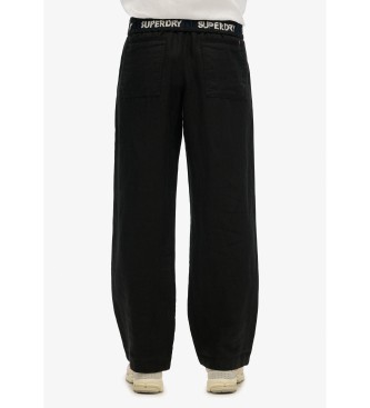 Superdry Pantal�n de lino con cord�n de ajuste negro