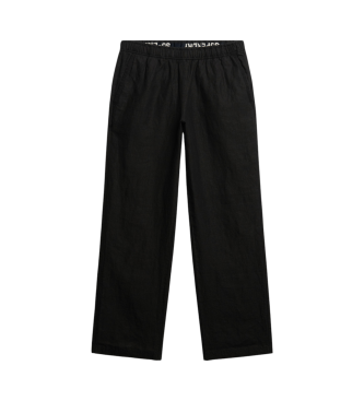 Superdry Pantal�n de lino con cord�n de ajuste negro