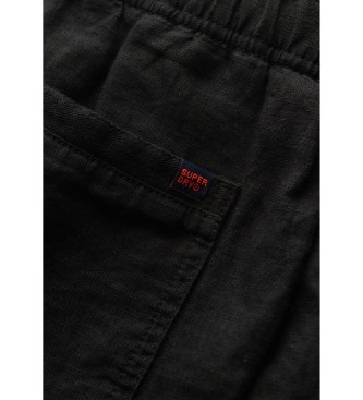 Superdry Pantal�n de lino con cord�n de ajuste negro