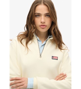 Superdry Athletic Essentials Wei�es Rollkragenpullover mit halbem Rei�verschluss
