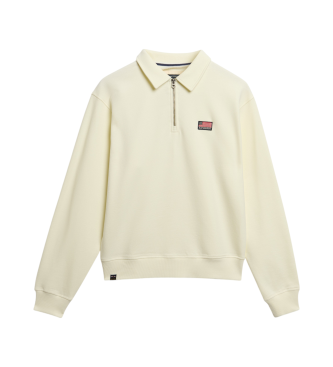 Superdry Athletic Essentials Wei�es Rollkragenpullover mit halbem Rei�verschluss