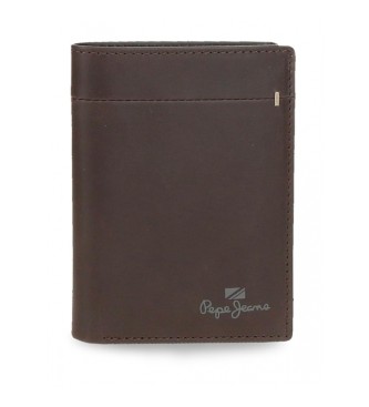 Pepe Jeans Carteira de couro vertical Staple com porta-moedas castanho