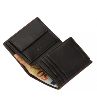 Pepe Jeans Carteira de couro vertical Staple com porta-moedas castanho