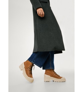 Pepe Jeans Skórzane buty za kostkę Hale Basic w kolorze brązowym