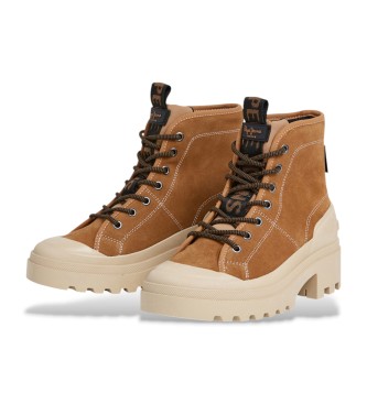 Pepe Jeans Skórzane buty za kostkę Hale Basic w kolorze brązowym