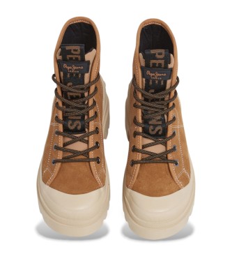 Pepe Jeans Skórzane buty za kostkę Hale Basic w kolorze brązowym