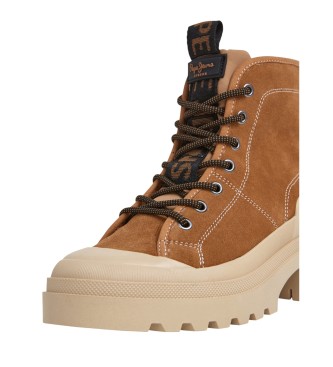 Pepe Jeans Skórzane buty za kostkę Hale Basic w kolorze brązowym