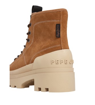 Pepe Jeans Skórzane buty za kostkę Hale Basic w kolorze brązowym