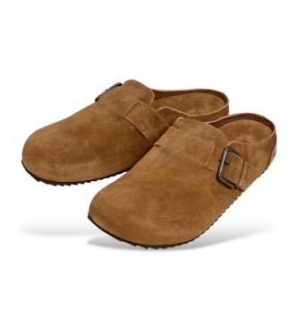 Pepe Jeans Zuecos de piel Corby marrón