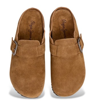 Pepe Jeans Zuecos de piel Corby marrón