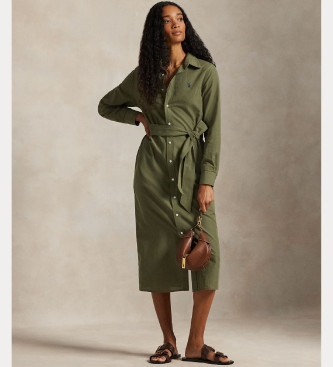 Polo Ralph Lauren Vestido-camisa verde em algodão e linho