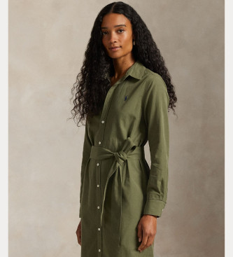 Polo Ralph Lauren Vestido-camisa verde em algodão e linho