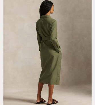 Polo Ralph Lauren Vestido-camisa verde em algodão e linho