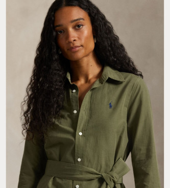 Polo Ralph Lauren Vestido-camisa verde em algodão e linho