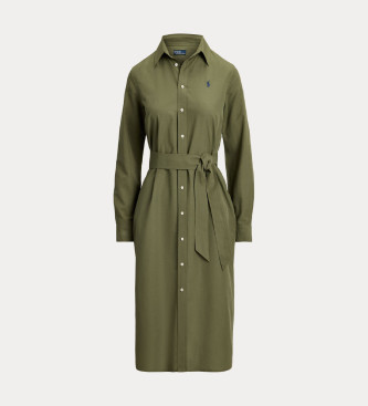 Polo Ralph Lauren Vestido-camisa verde em algodão e linho