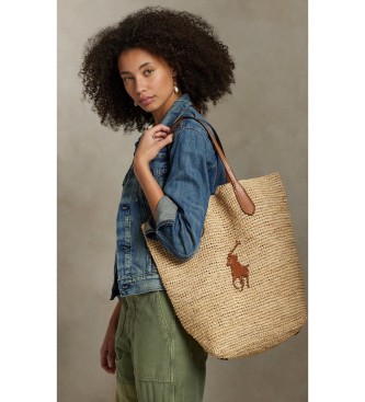 Polo Ralph Lauren Stor raffia-taske med beige Big Pony