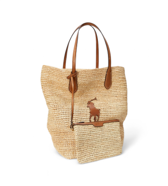 Polo Ralph Lauren Stor raffia-taske med beige Big Pony