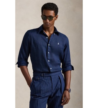 Lauren Ralph Lauren Camisa de linho de ajuste personalizado azul-marinho