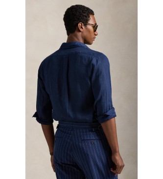 Lauren Ralph Lauren Camisa de linho de ajuste personalizado azul-marinho