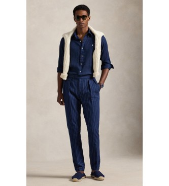 Lauren Ralph Lauren Camisa de linho de ajuste personalizado azul-marinho