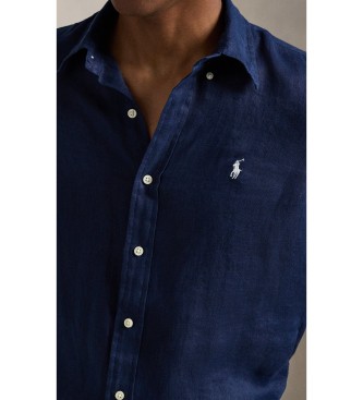 Lauren Ralph Lauren Camisa de linho de ajuste personalizado azul-marinho