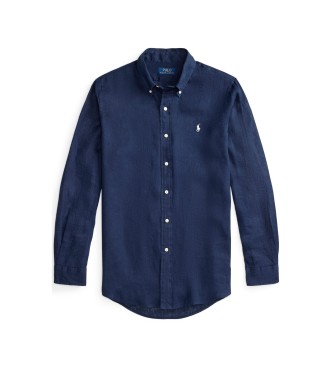 Lauren Ralph Lauren Camisa de linho de ajuste personalizado azul-marinho
