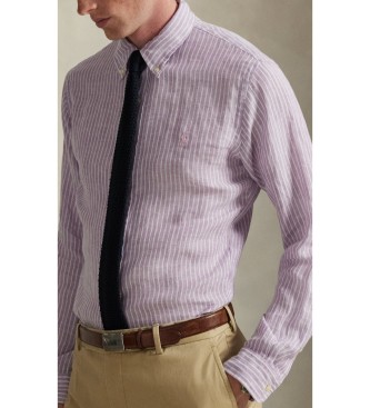 Polo Ralph Lauren Camisa de lino con rayas Custom Fit lila