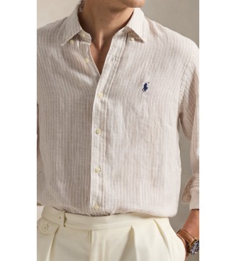 Polo Ralph Lauren Camisa de lino con rayas Custom Fit beige
